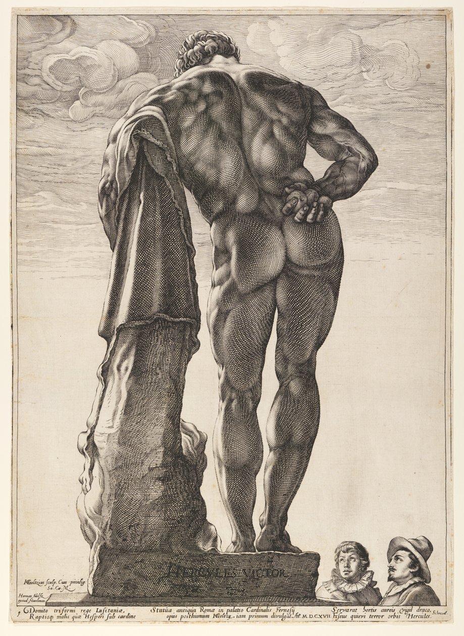 Farneský Herkules, z knihy Tři slavné antické sochy v Římě od Hendrick Goltzius
