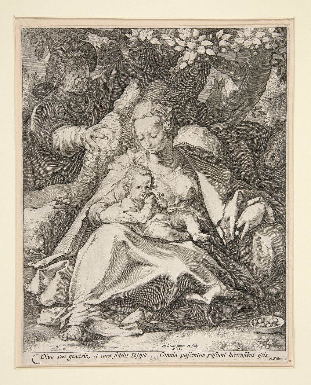 Svatá rodina pod třešní/ Odpočinek na letu do Egypta pod třešní od Hendrick Goltzius