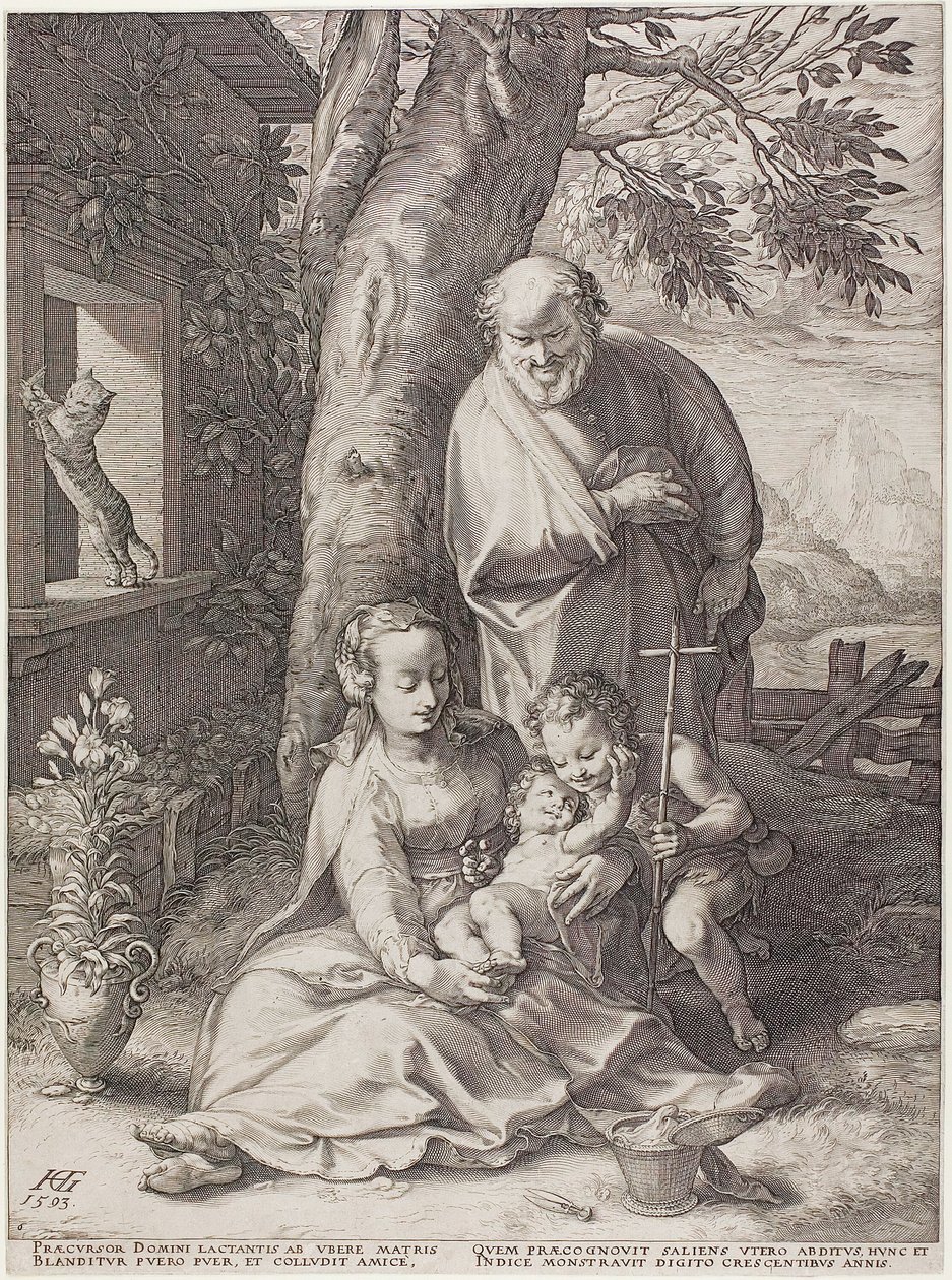 Svatá rodina s dítětem Janem Křtitelem, deska šestá z Narození a časného života Krista od Hendrick Goltzius