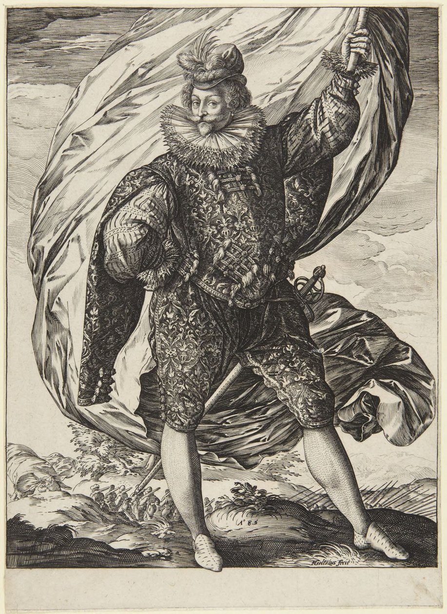 Vlajkonoš, otočený doprava od Hendrick Goltzius