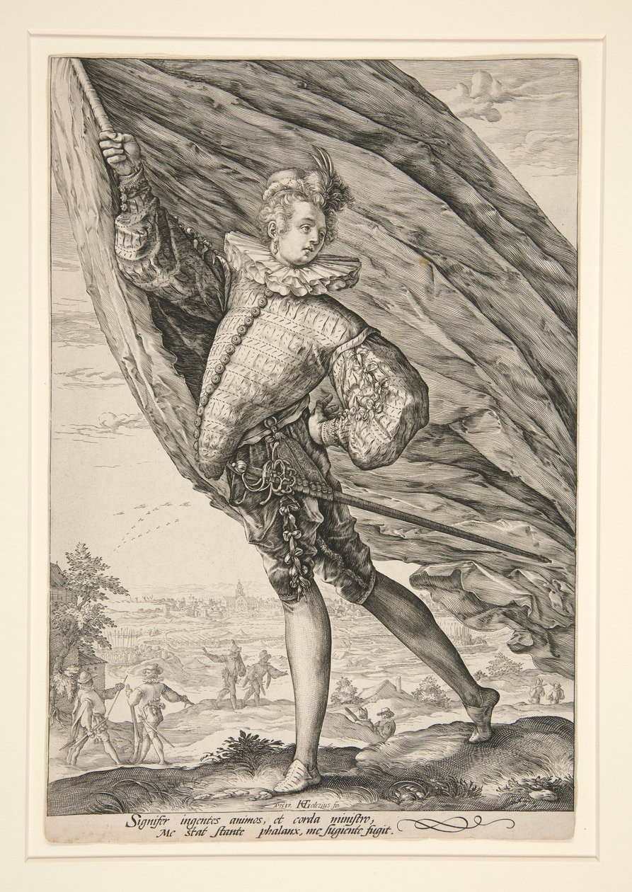 Vlajkonoš, otočený doleva od Hendrick Goltzius