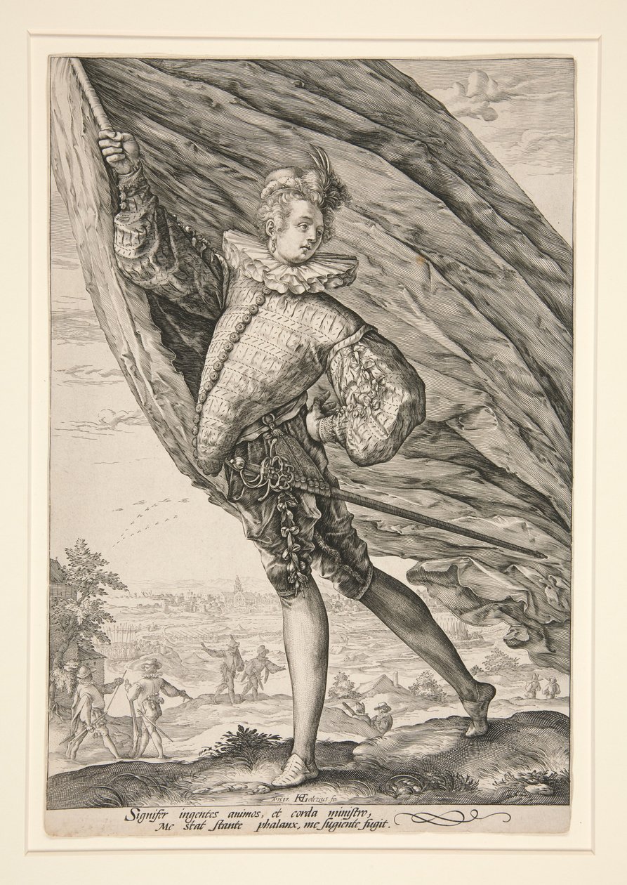 Vlajkonoš, otočený doleva od Hendrick Goltzius