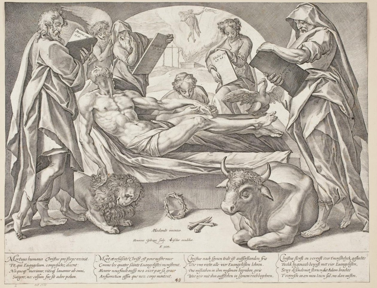 Mrtvý Kristus a čtyři evangelisté od Hendrick Goltzius