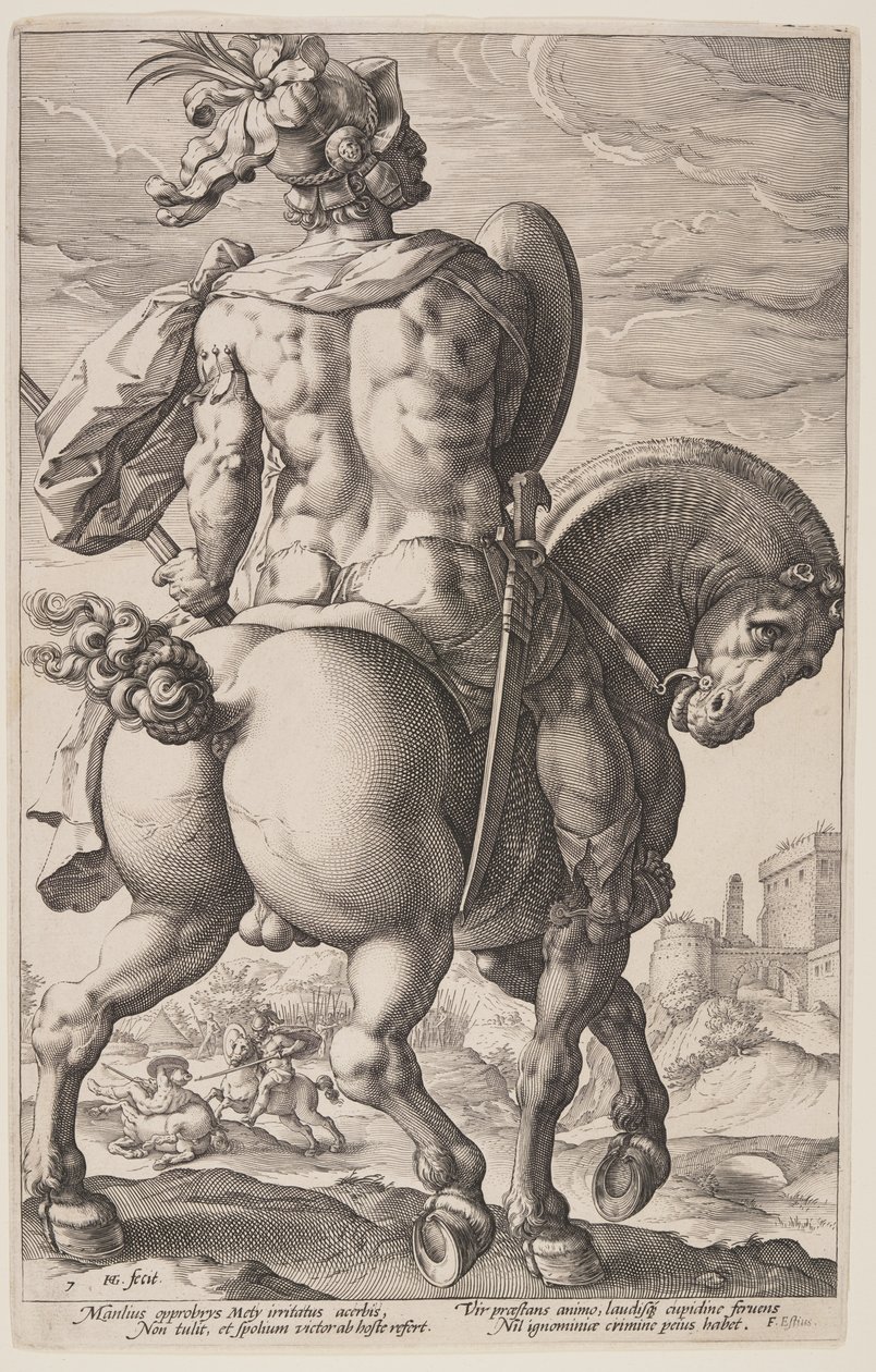 Titus Manlius na koni, z knihy Římští hrdinové od Hendrick Goltzius