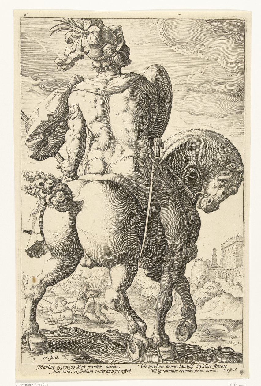 Titus Manlius na koni Římští hrdinové (název série) od Hendrick Goltzius