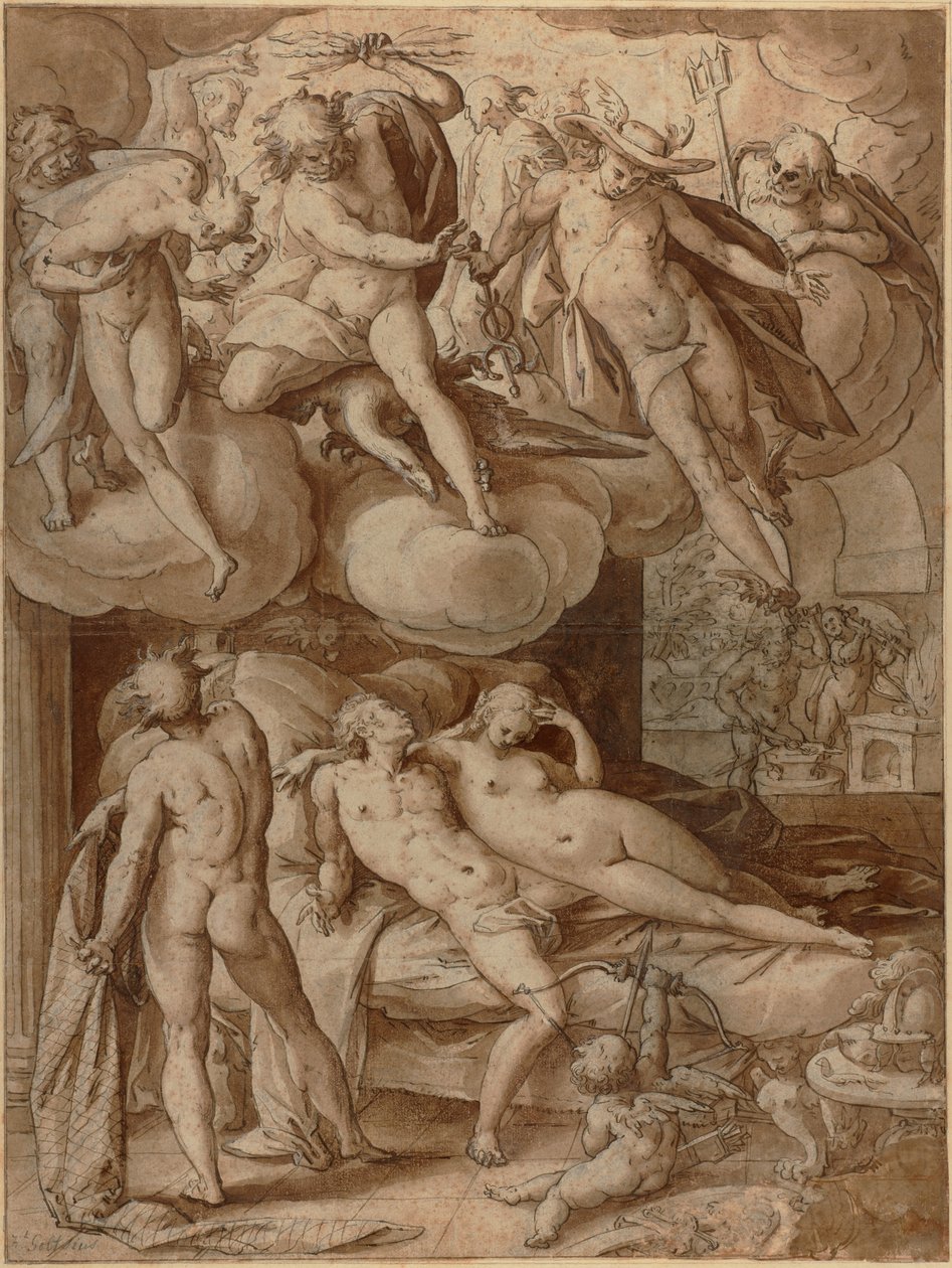Venuše a Mars překvapeni Vulkánem od Hendrick Goltzius