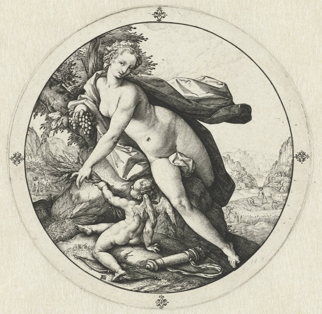 Venuše a Amor Venuše zamrzne bez Ceres a Bacchus (název na objektu) od Hendrick Goltzius