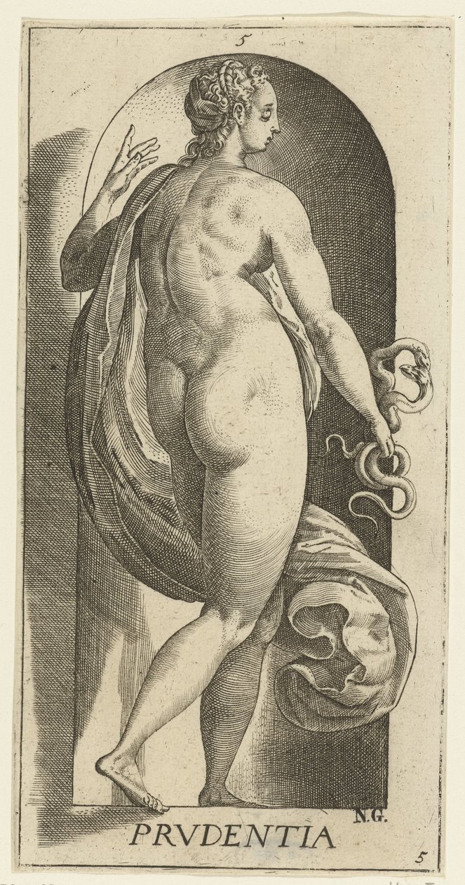 Pozor Prudentia (název na objektu) Sedm ctností (název série) od Hendrick Goltzius