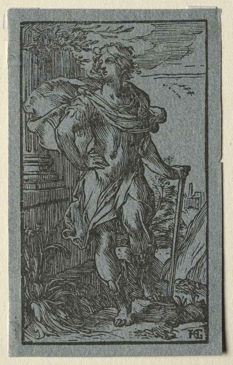 Mladý muž stojící s holí od Hendrick Goltzius