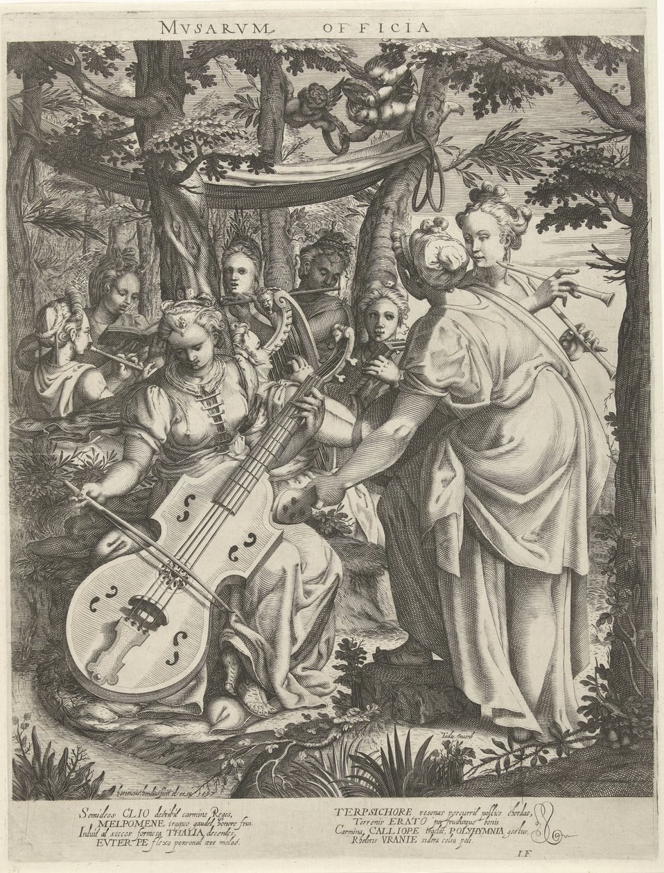 Koncert van de muzen op de Parnassus Kanceláře múz (název na objektu) od Hendrick Hondius (I)
