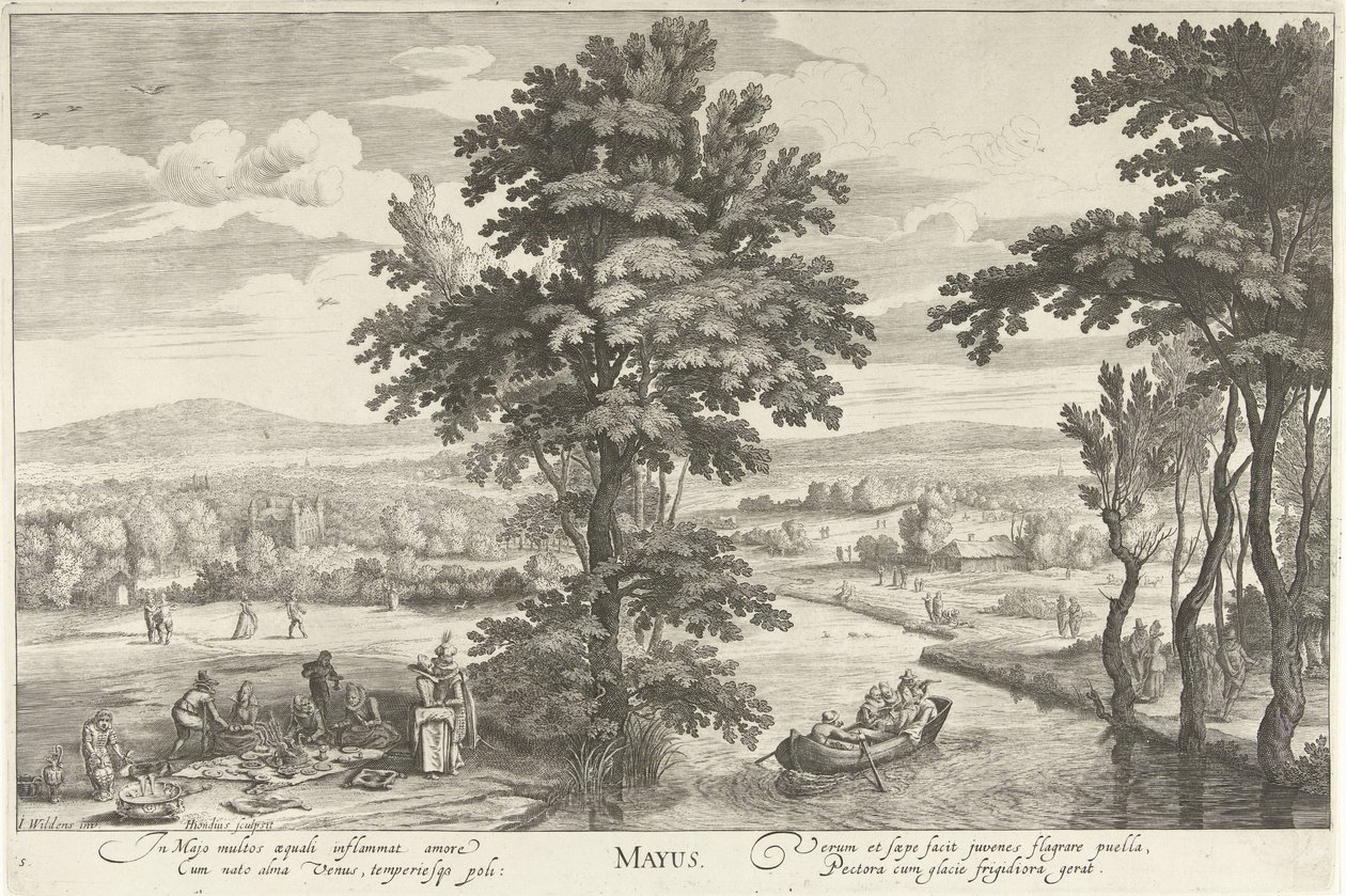 Květen se společností v krajině Mayus (titul na objektu) Dvanáct měsíců (název série) od Hendrick Hondius (I)