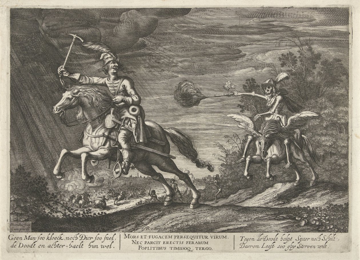 Jezdec a smrt No Man soo kloeck, ani Animal soo fast, the Kills and find them well (title on object) od Hendrick Hondius (I)