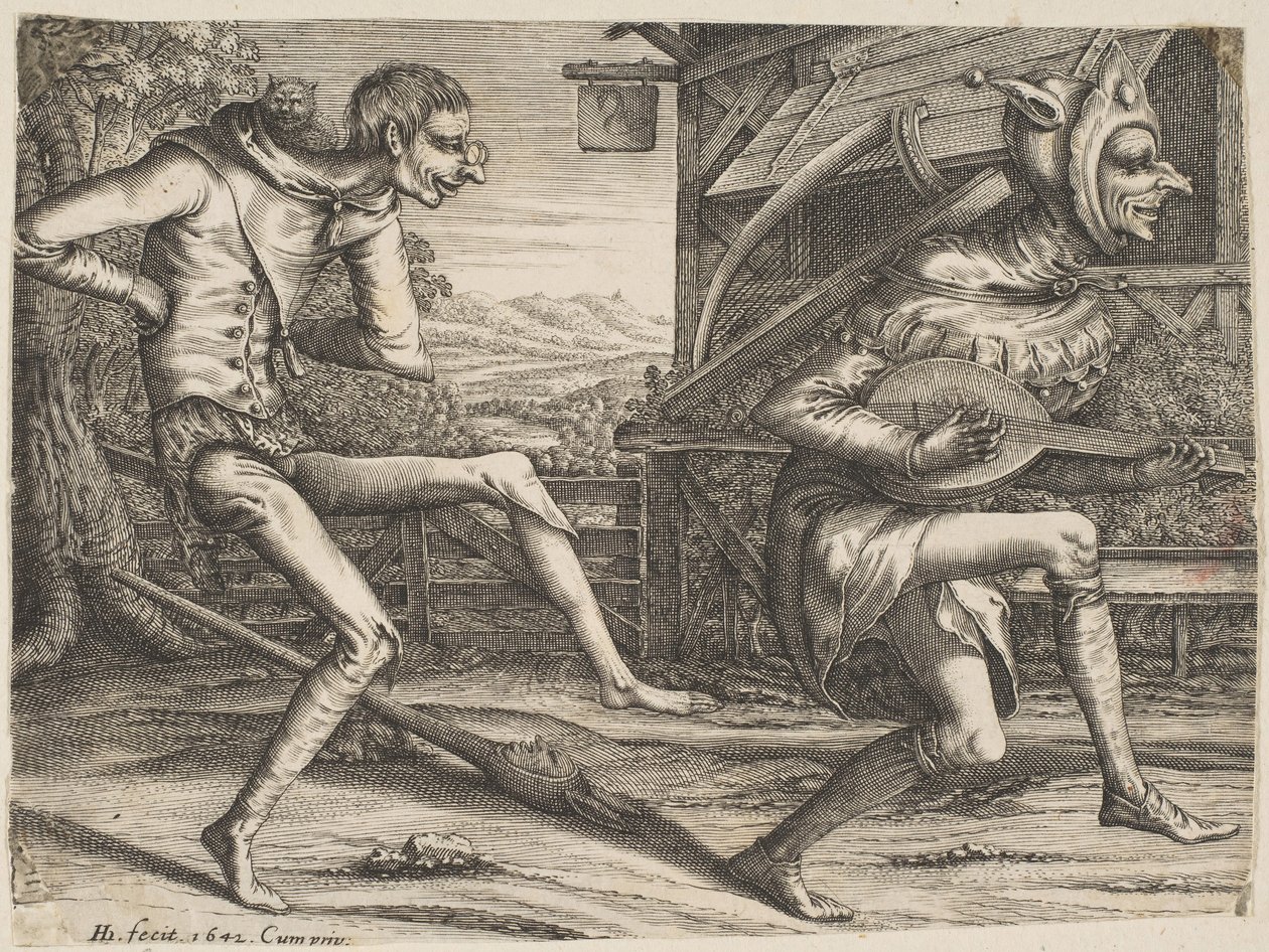 Dva blázni tančí z karnevalu dvou a tří bláznů, 1642. od Hendrick Hondius I