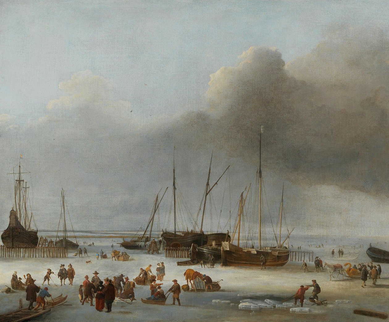 Bruslení ve východních docích Amsterdamu, druhá polovina 17. od Hendrick Jacobsz. Dubbels