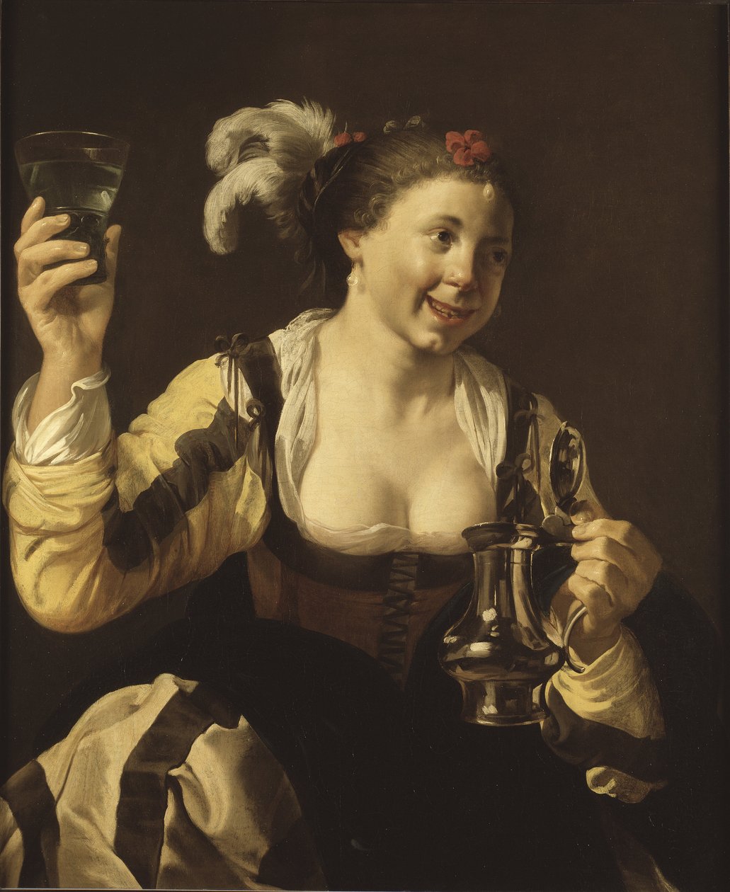 Dívka držící sklenici (le gout, serie des cinq sens) - Dívka držící sklenici (Taste. Ze série ""The Five Senses""), Terbrugghen, Hendrick Jansz (1588-1629). olej na plátně od Hendrick Jansz Terbrugghen