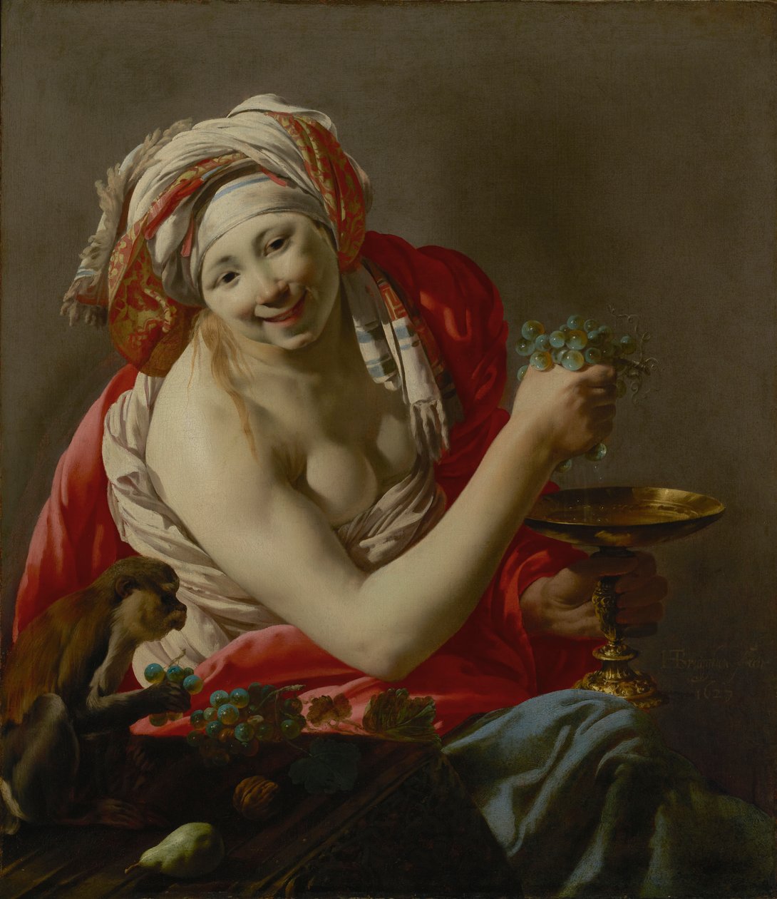 Bacchante s opicí od Hendrick ter Brugghen