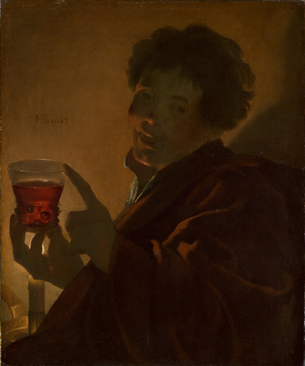 Chlapec se sklenkou na víno od Hendrick ter Brugghen