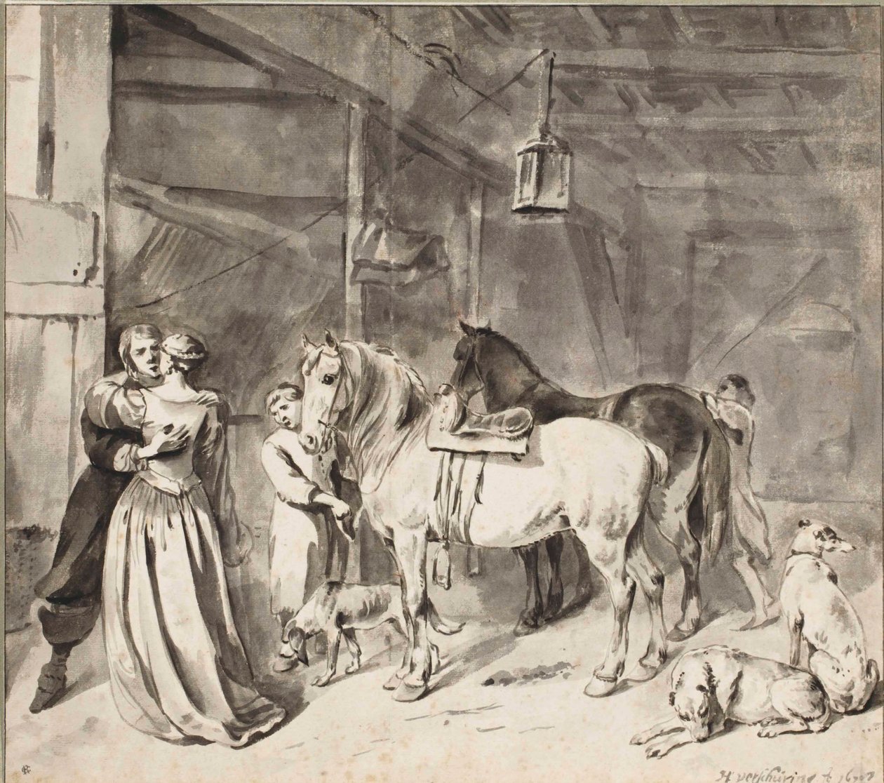 Kavalír loučící se s dámou, 1678 od Hendrick Verschuring