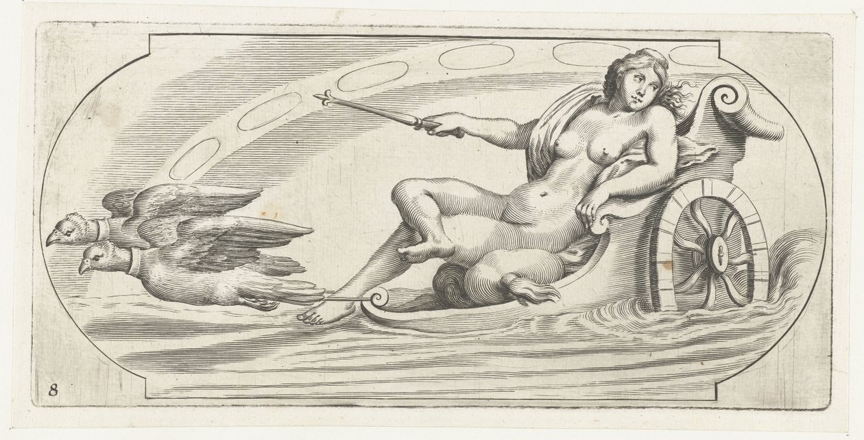 Aurora na voze Nouveau Livre des Dieux et Deeßes De la Marine Bouckje mořských bohů a bohyň (název série) od Hendrick de Keyser (I)