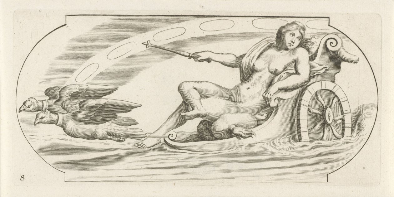 Aurora na voze Nouveau Livre des Dieux et Deeßes De la Marine Bouckje mořských bohů a bohyň (název série) od Hendrick de Keyser (I)