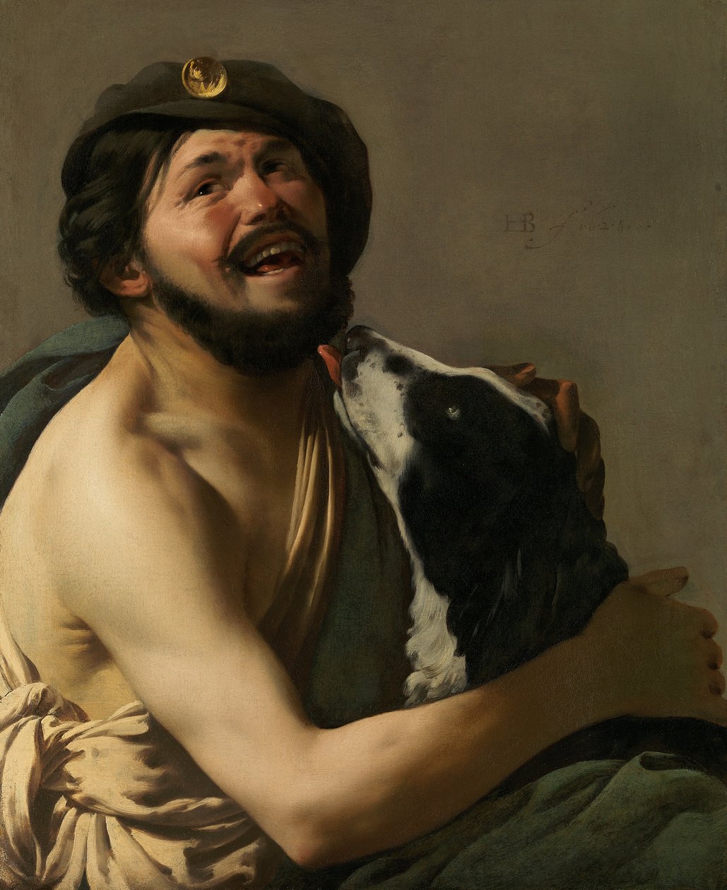 "Smějící se Bravo (žoldák) se svým psem od Hendrick ter Brugghen