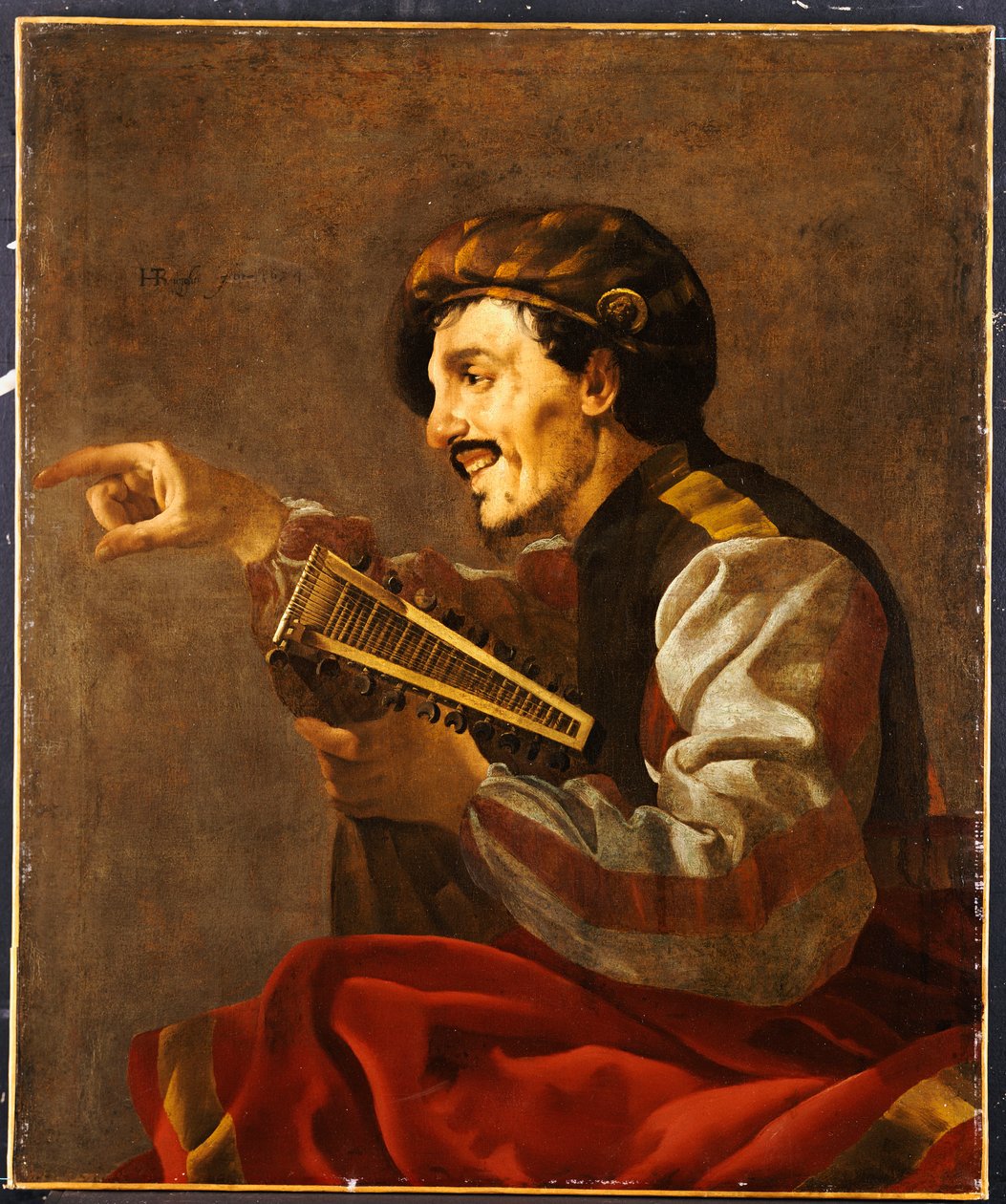 Sedící lutanista ukazující od Hendrick ter Brugghen