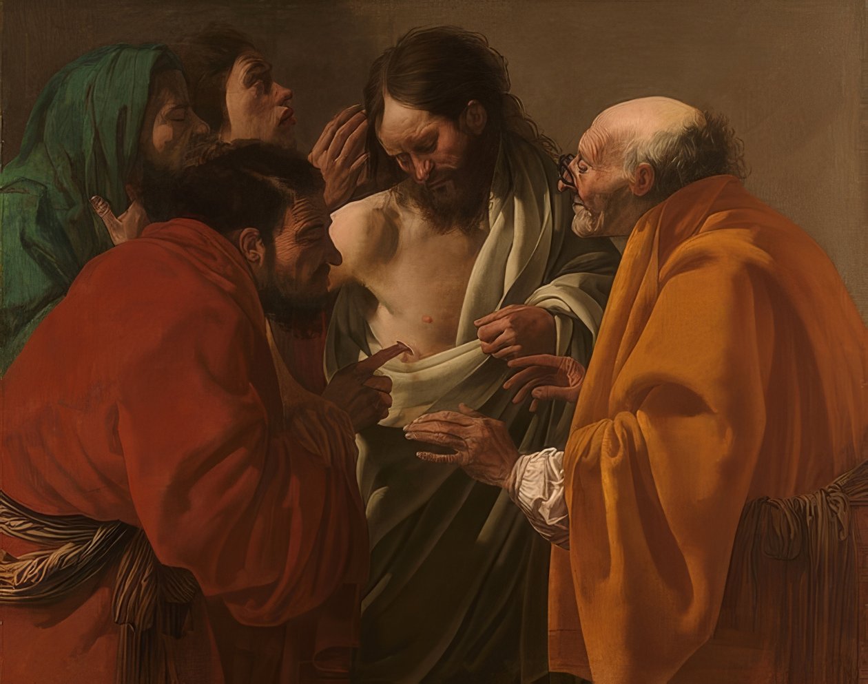 Nevěřícný Thomas. Kolem roku 1622 od Hendrick ter Brugghen
