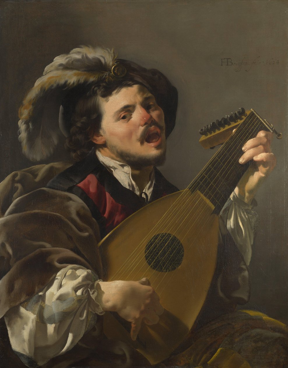 Nizozemsky: Zingende lute spelen man Muž hrající na loutnu od Hendrick ter Brugghen