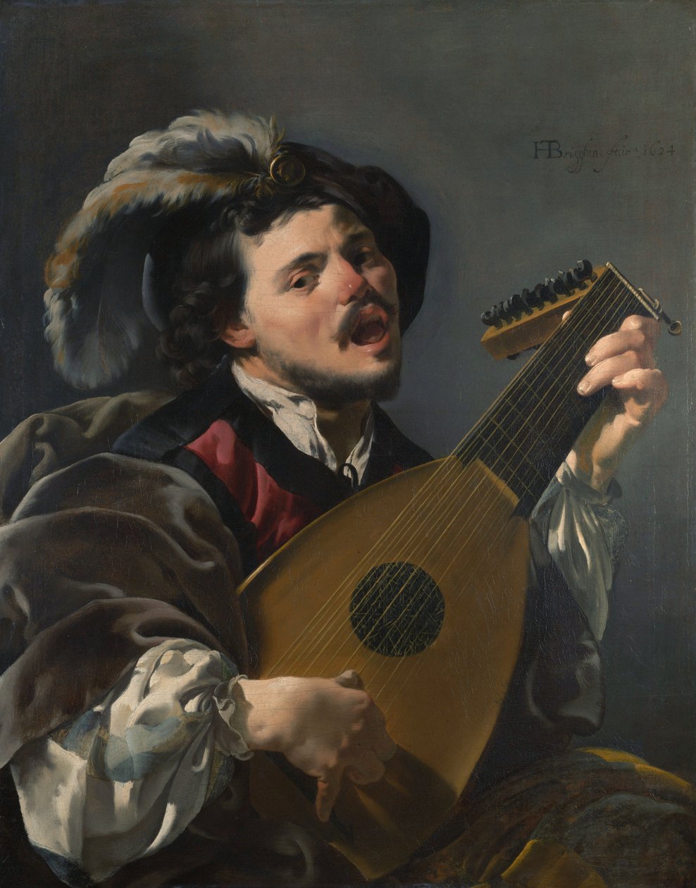 Nizozemsky: Zingende lute spelen man Muž hrající na loutnu od Hendrick ter Brugghen