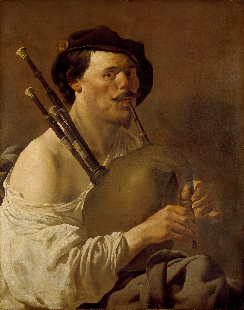 Portrét muže hrajícího na dudy, 1624 od Hendrick ter Brugghen