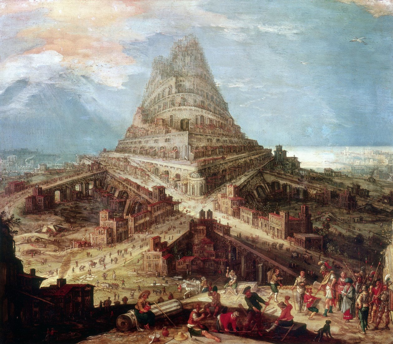 Stavba babylonské věže od Hendrick van Cleve