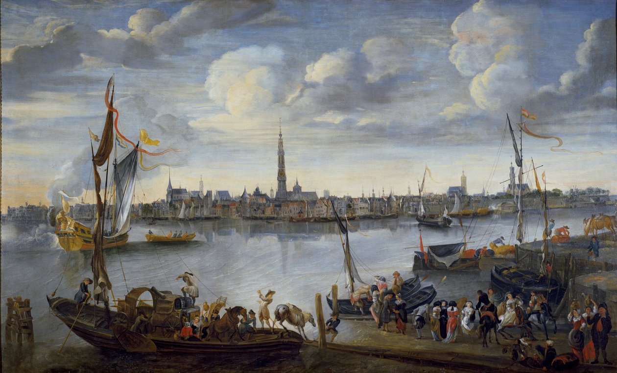 Pohled na antverpské silnice ze Západního břehu, po roce 1672 od Hendrick van Minderhout