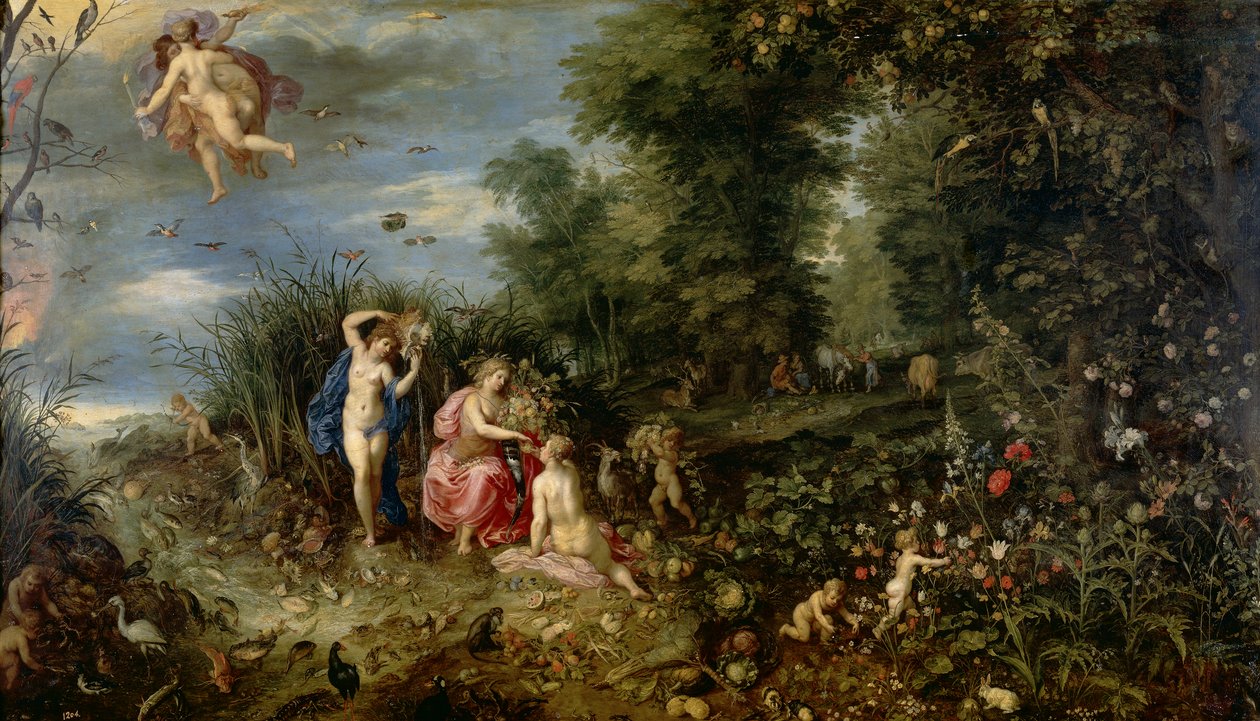Hojnost a čtyři prvky, asi 1615 (olej na desce) od Hendrick van and Brueghel Jan (1568 1625) Balen