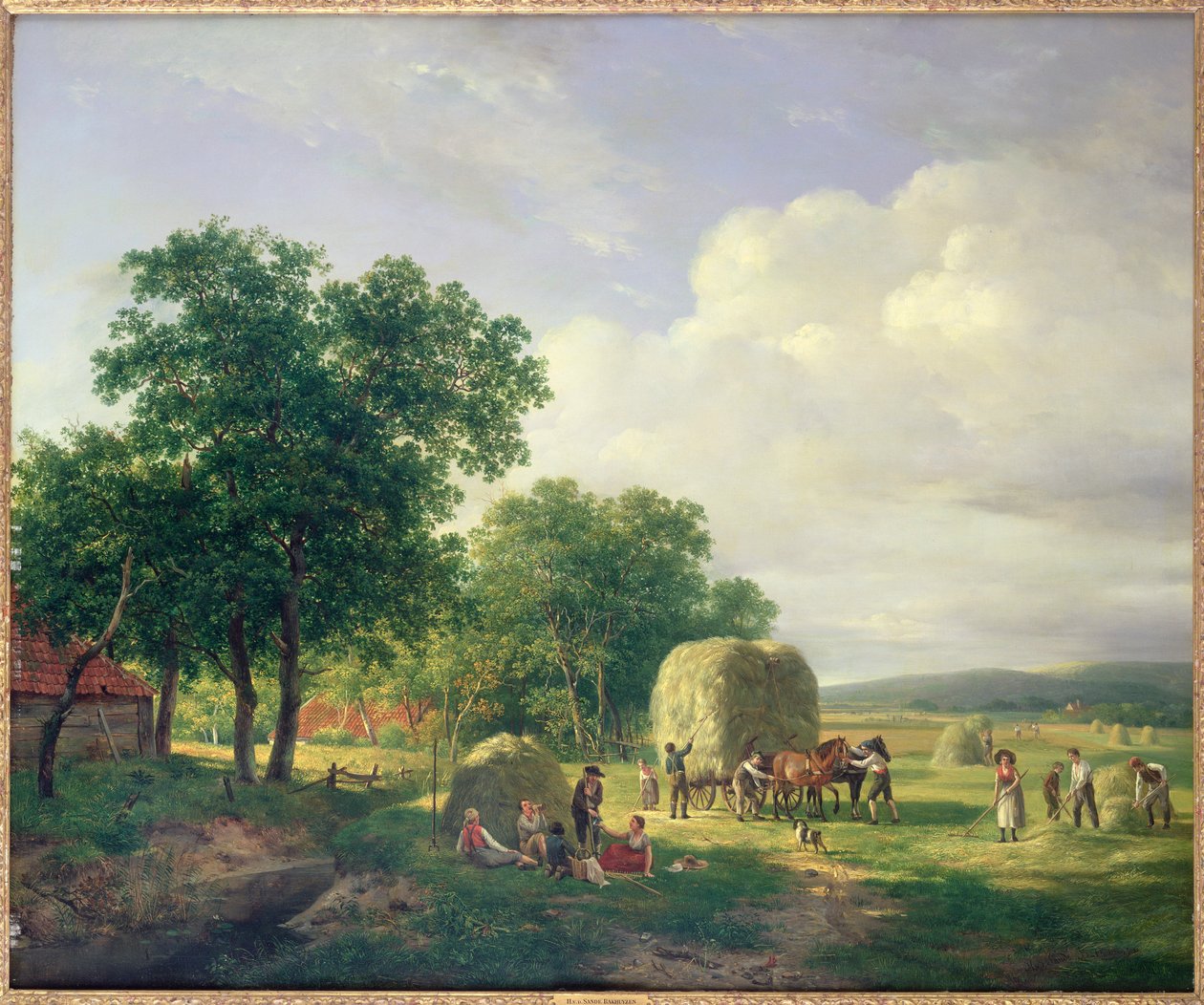 Zalesněná krajina s haymakery od Hendrick van de Sande Bakhuyzen
