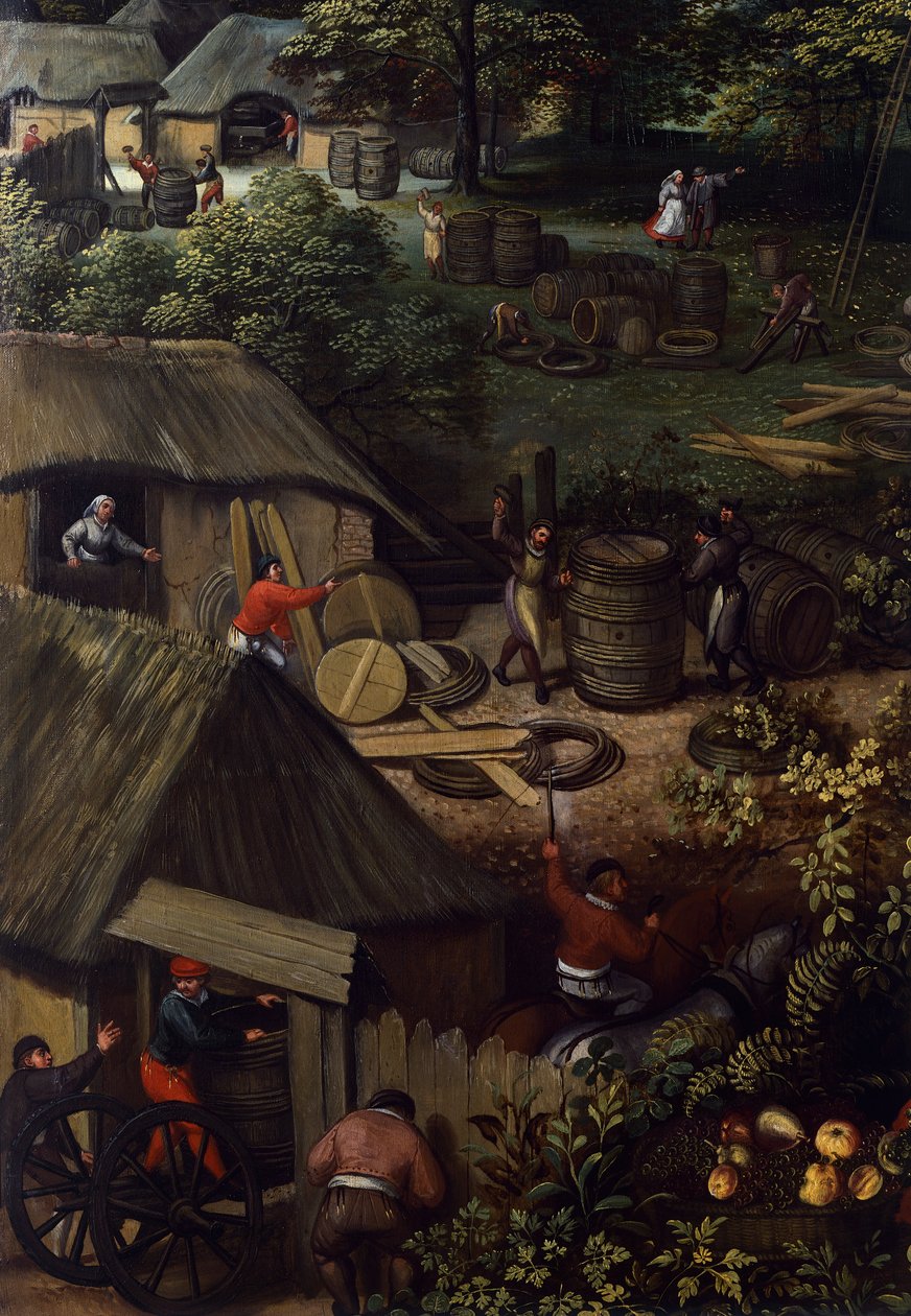 Krajina podzimní sklizně, Lucas van Valkenborch (cca 1530-1597), detail od Hendrick van den (1530 97) Broeck