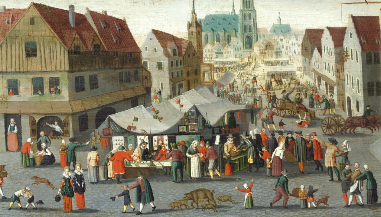Kauppatori, kirjoittanut Hendrick van Steenwijck Younger (noin 1580-1649) od Hendrick van the younger Steenwijck