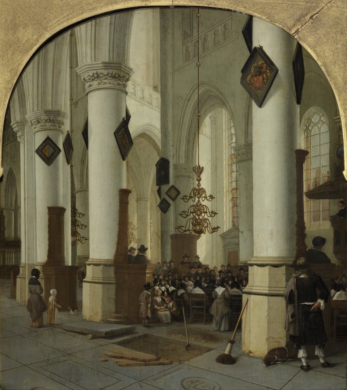 Pohled do kostela Saint Bavo v Haarlemu během mše od Hendrik Cornelisz. van Vliet