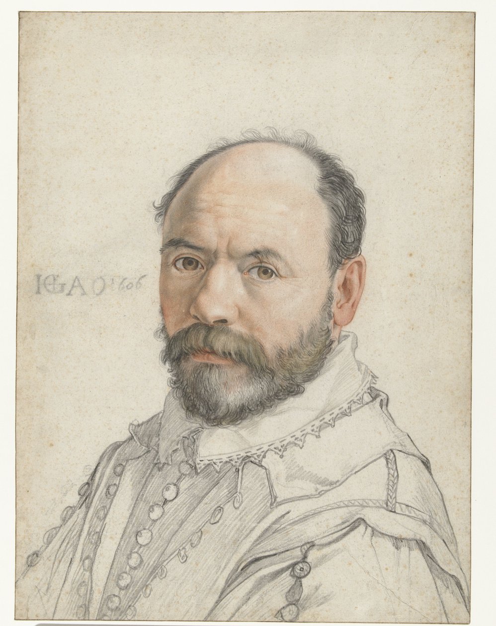 Portrét Pierra Francheville (Francavilla), 1590-91 (křída na papíře) od Hendrik Goltzius