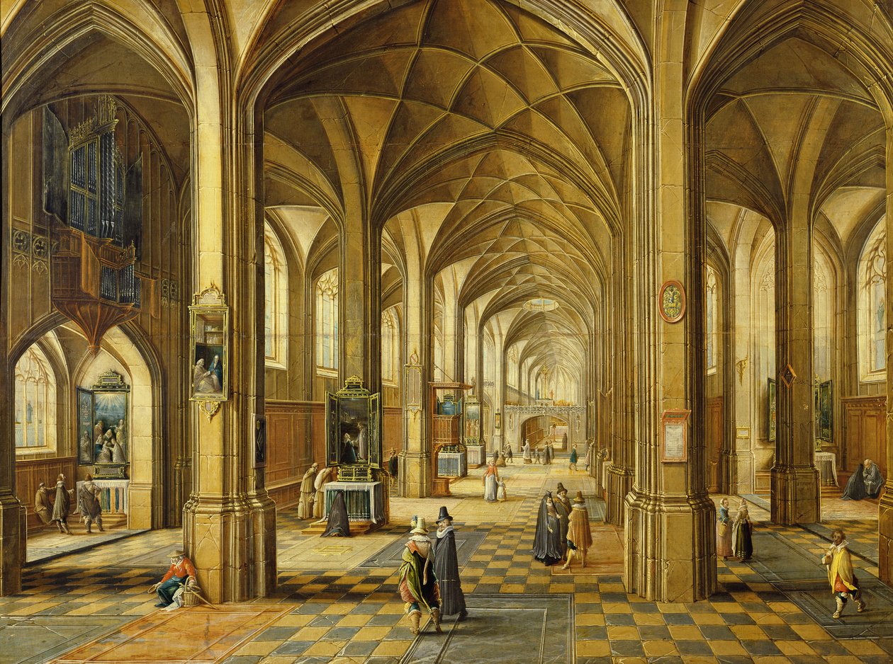 Interiér gotického kostela se třemi loděmi od Hendrik the Younger Steenwyck
