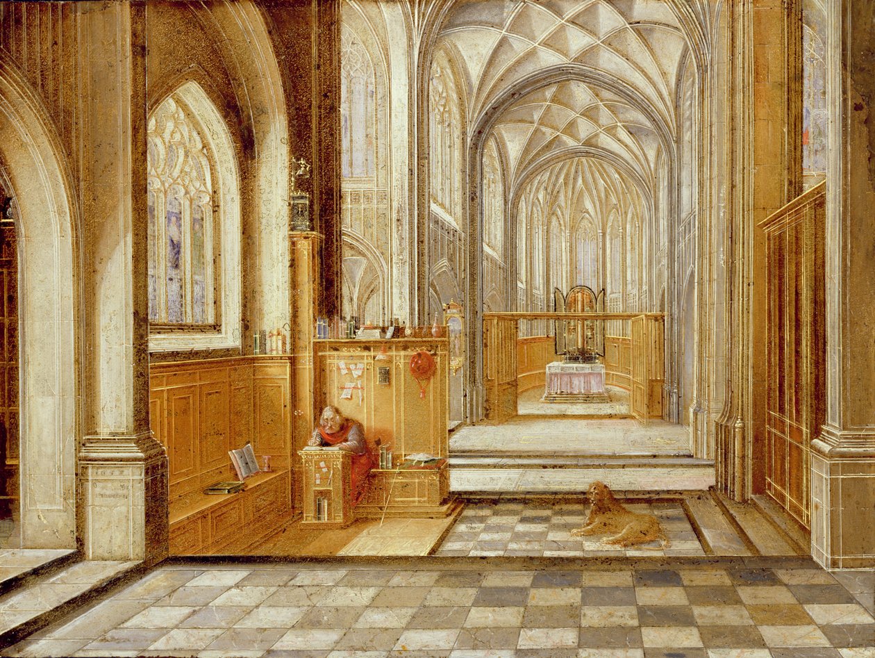 Svatý Jeroným v gotickém kostele (olej na mědi) od Hendrik the Younger Steenwyck