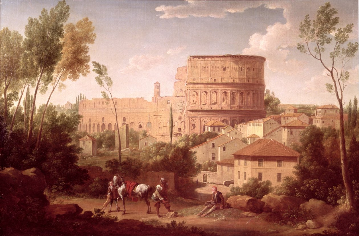 Pohled na Koloseum s cestovatelem, 1731 od Hendrik van Lint