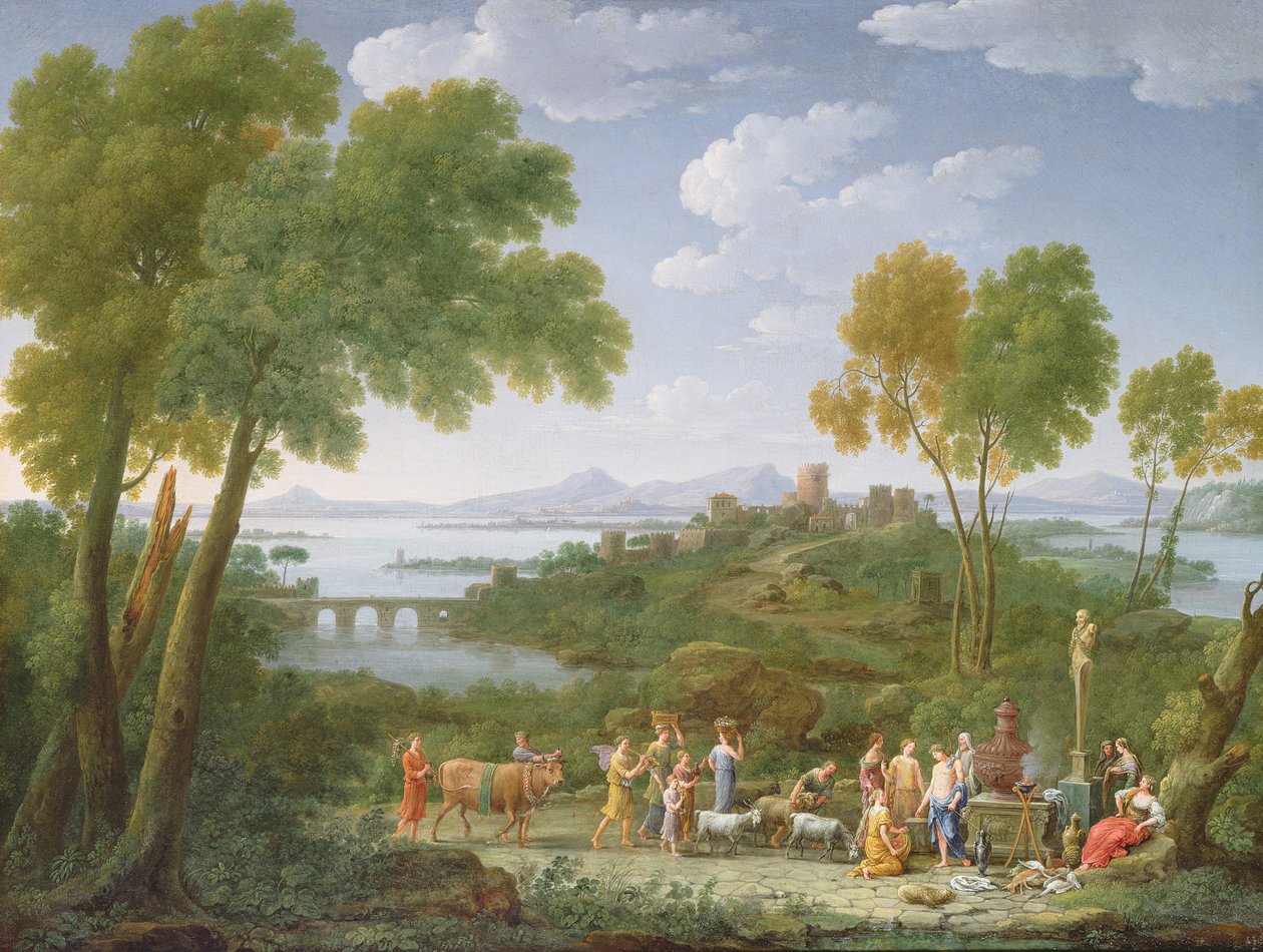 Rozsáhlá italská krajina s obětí, 1728 od Hendrik van Lint