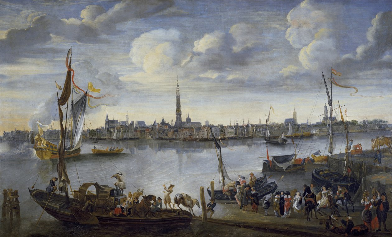 Antverpy z druhého břehu Šeldy, 17. století od Hendrik van Minderhout