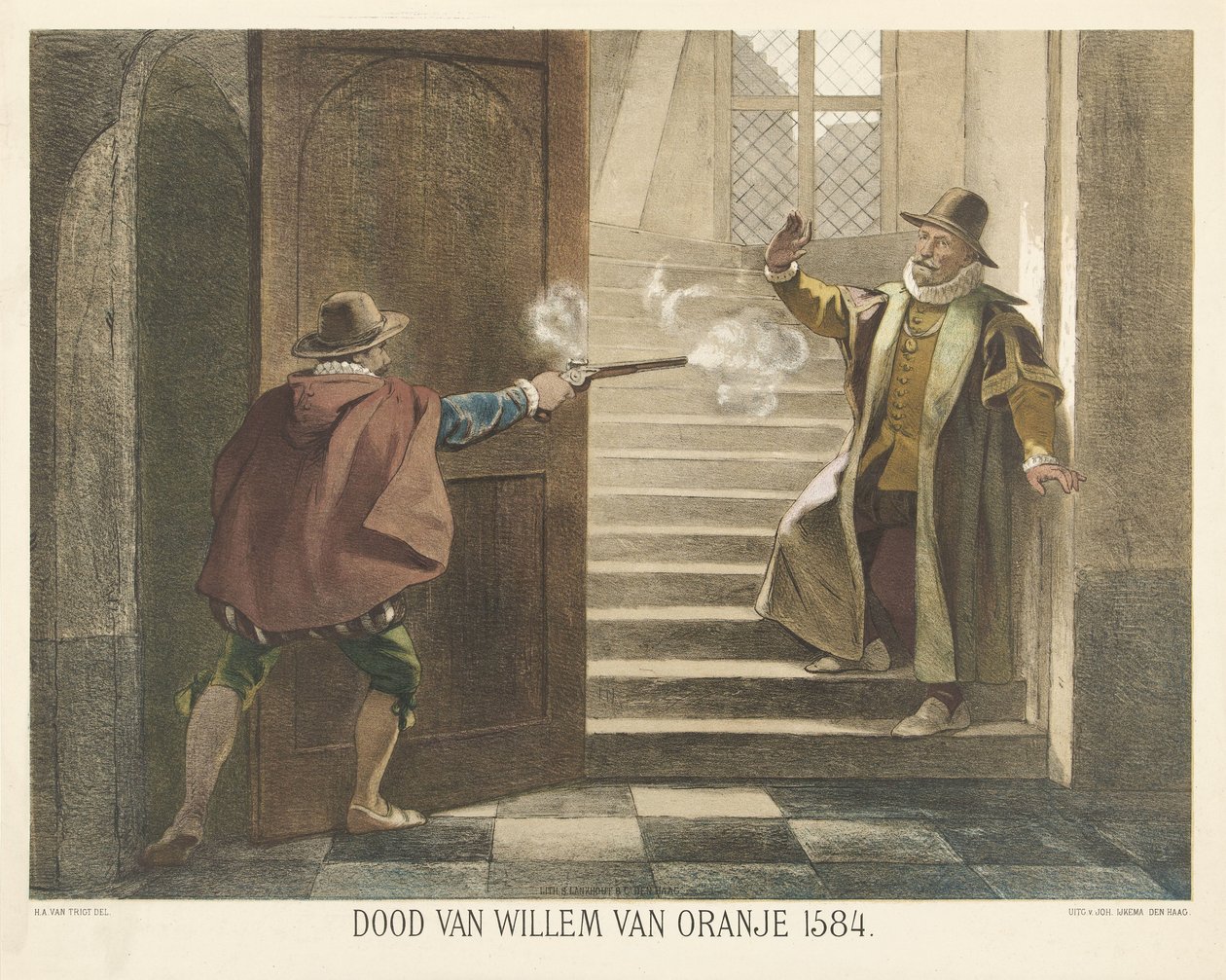 Vražda Viléma Oranžského, 1584 Smrt Viléma Oranžského 1584 (název na předmětu) od Hendrik Albert van Trigt