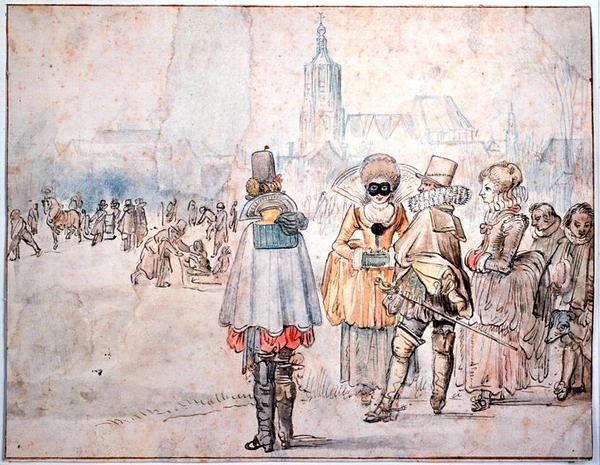 Král a královna Čech na ledu (pero, inkoust a akvarel na papíře) od Hendrik Avercamp