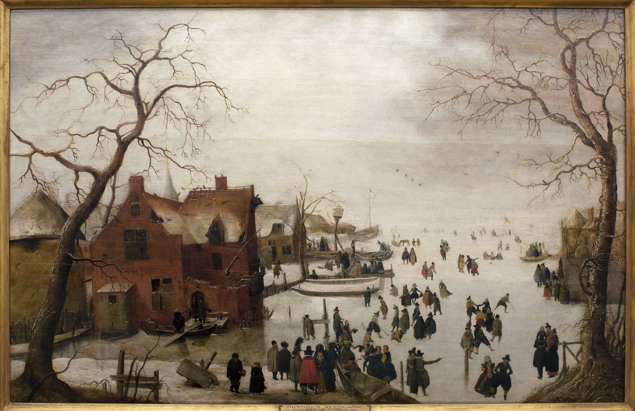 Zimní scéna – Malba Hendricka Avercampa (1585-1634), olej na dřevě, cca 1620 (Zimní scéna, Hendrick Avercamp, olej na panelu, cca 1620) – Musee d