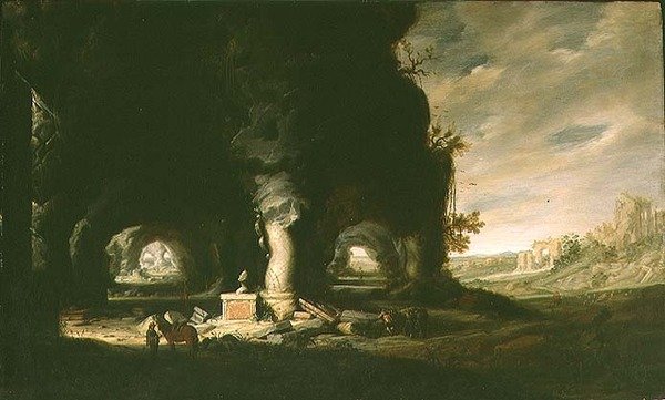 Jeskyně v imaginární krajině, cca 1643 (olej na panelu) od Hendrik Cornelisz. van Vliet