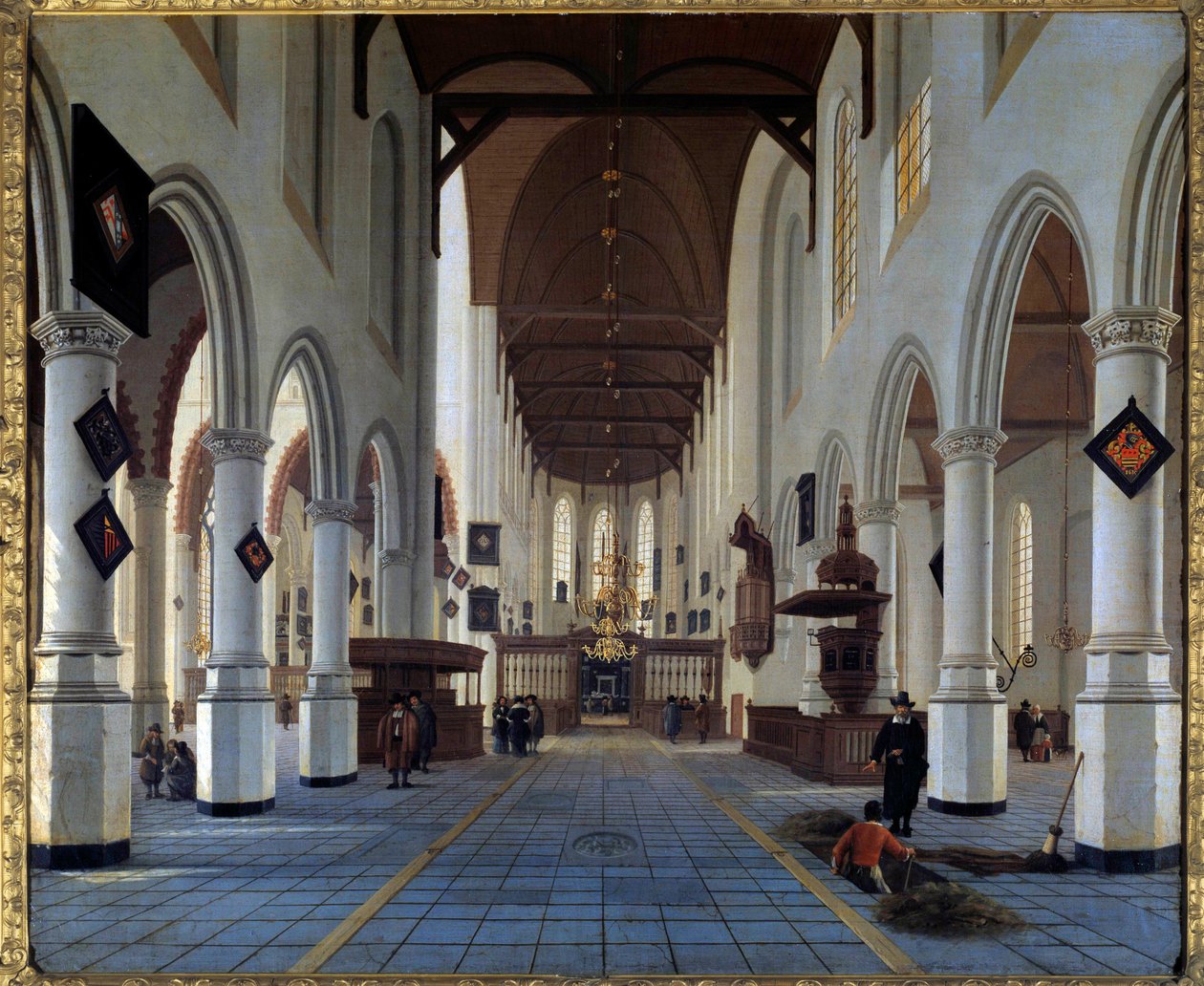 Pohled do interiéru kostela (Oudekerk v Delftu?) Obraz Hendricka Cornelisze Van Vlieta (1611/1612-1675) 17. století Sun. 0,92 x 1,12 m od Hendrik Cornelisz. van Vliet