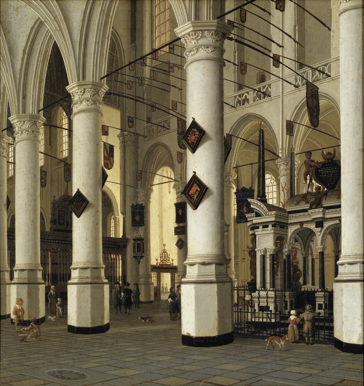 Interieur de la nouvelle eglise de Delft - Interiér Nieuwe Kerk, Delft, Vliet, Hendrick Cornelisz. od (1611-1675). Olej na dřevo. Rozměr: 41 x 39 cm. Národní muzeum Stockholm od Hendrik Cornelisz. van Vliet