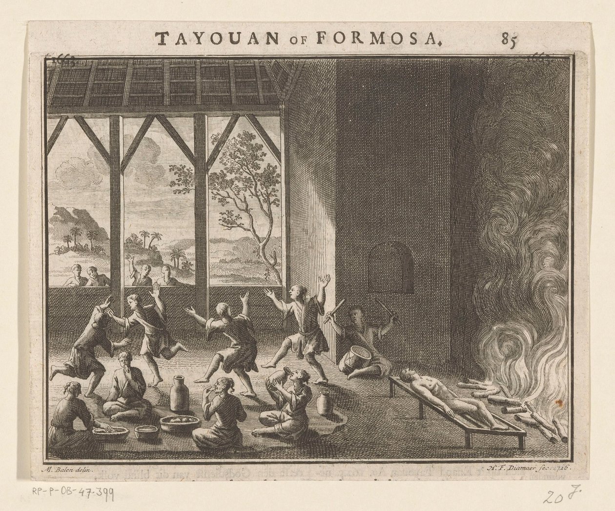 Část pohřebního rituálu obyvatel Formosy Tayouan of Formosa (název na objektu) od Hendrik Frans Diamaer